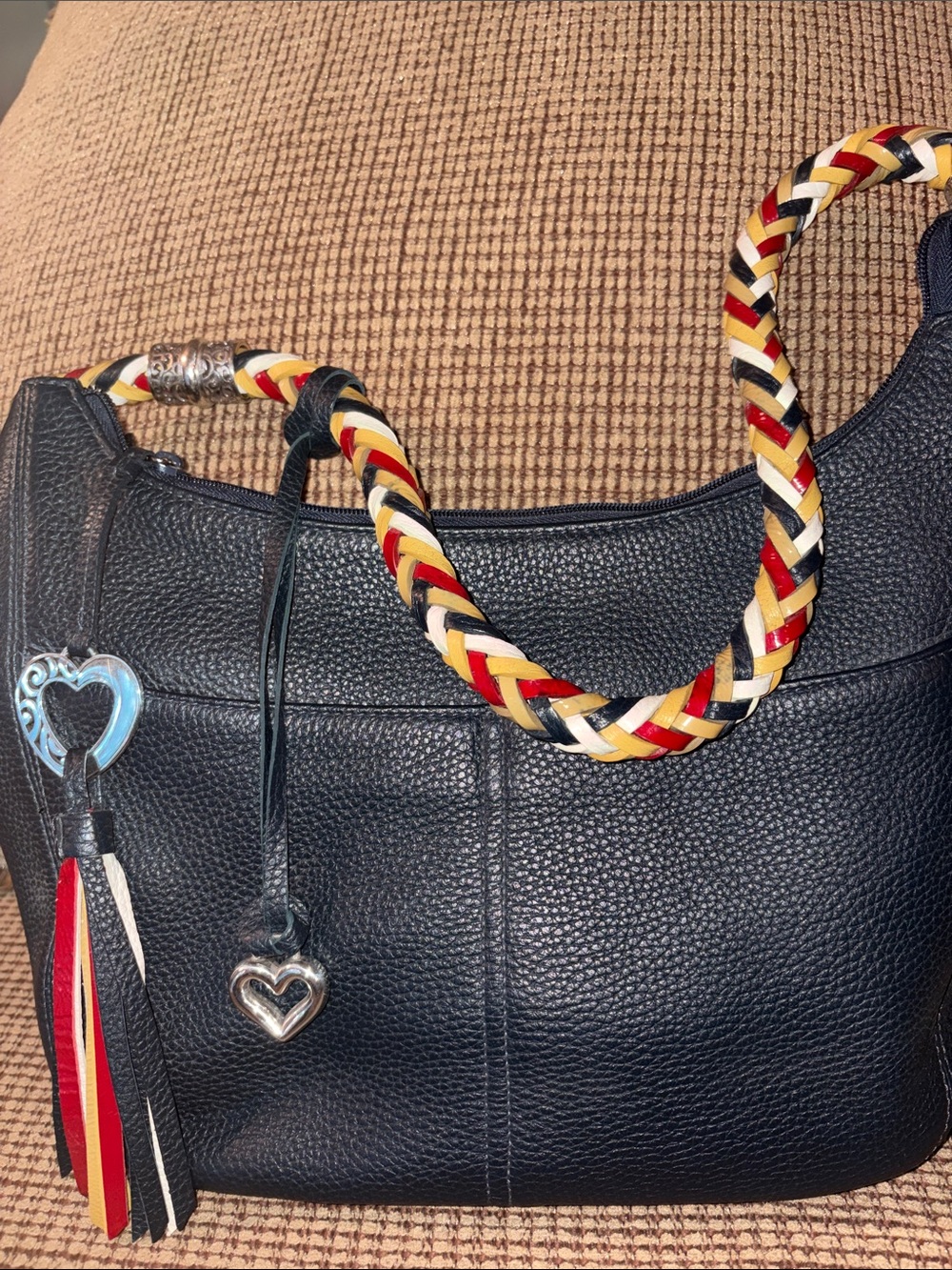 Absolutely Stunning Brighton Black Leather Bag with Multicolor Braided Strap
